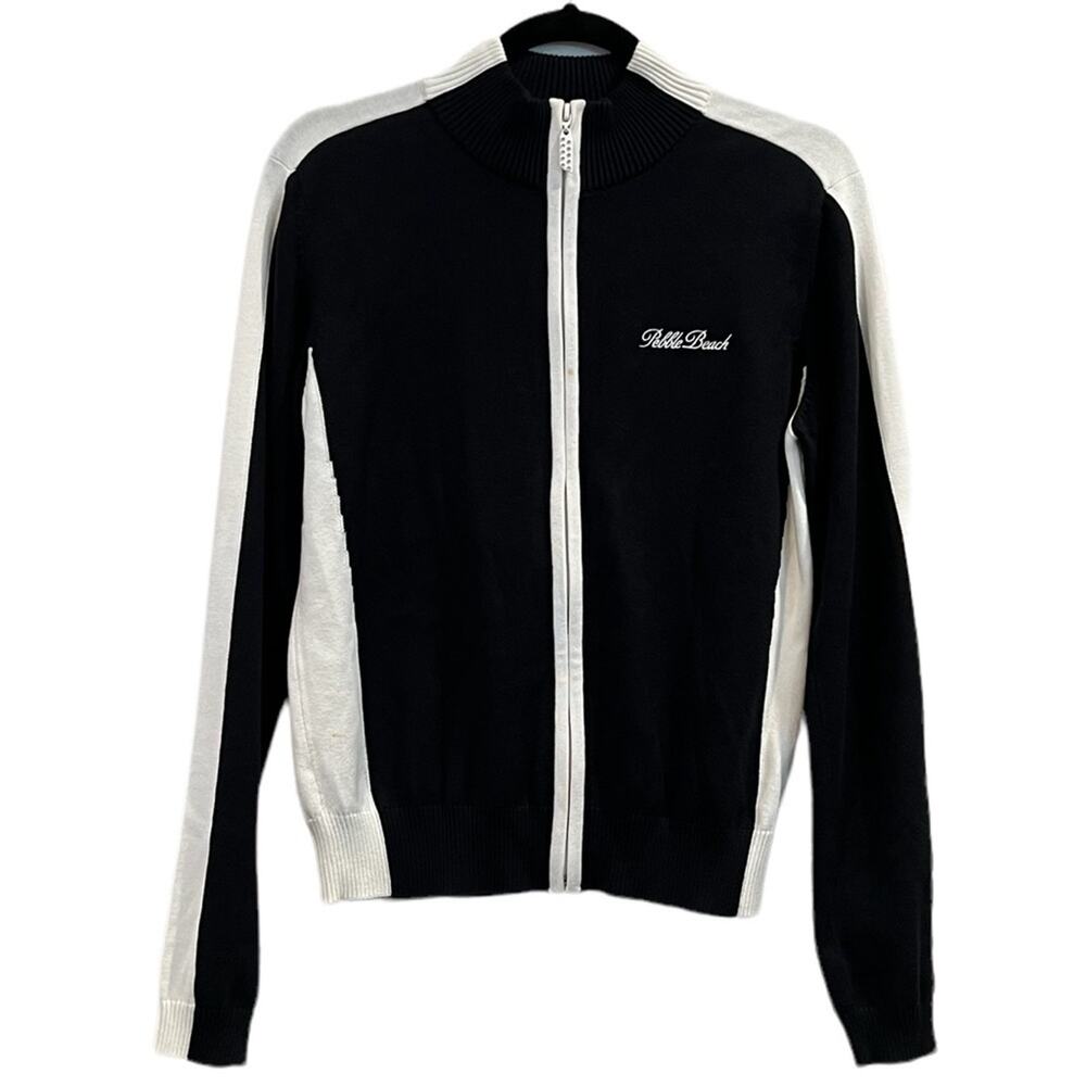 Sport Haley Pebble Beach Black White Zipup sweater Woman Medium 100% PIMA Cotton